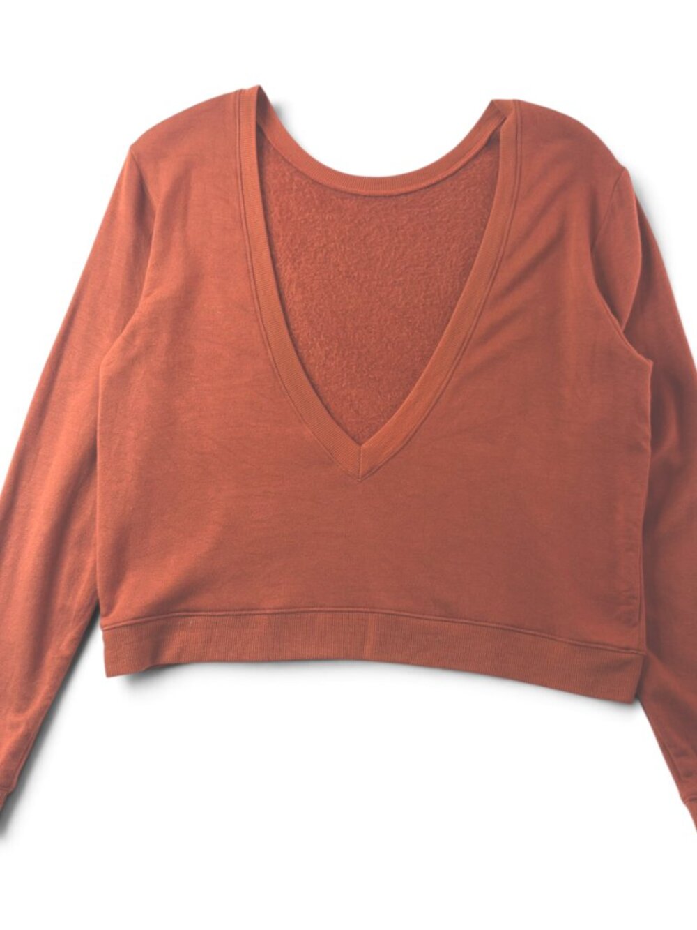 splits59 rust copper deep v back cropped sweatshirt top size s athleisure soft - Picture 2 of 8